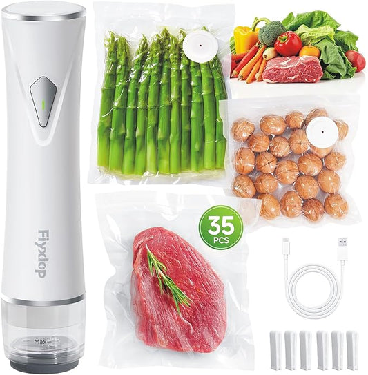 Handheld Vacuum Sealer, Premium Vacuum Sealer for Food + 35 Reusable Sous Vide Bags, Powerful Vacuum Food Sealer for Kitchen, Home, BBQ, Travel