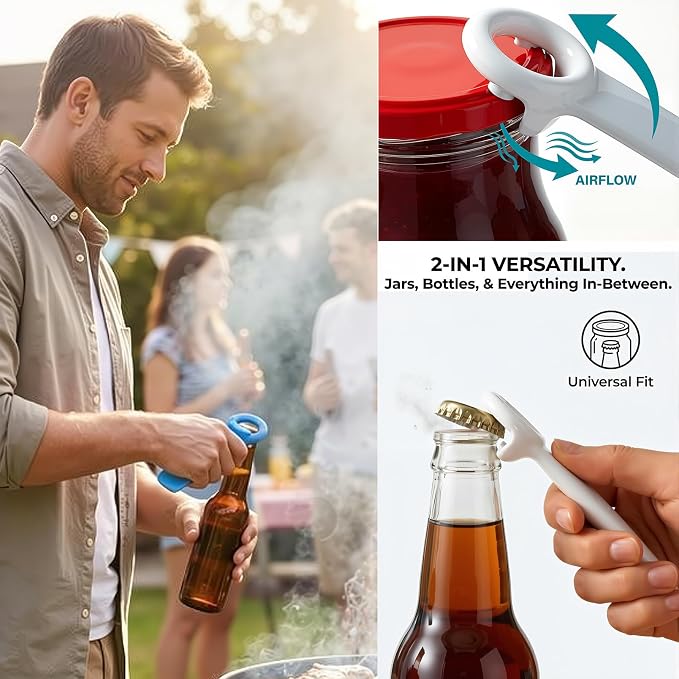 6 Pack Jar Openers for Seniors, Jar Lid Opener, Jar Key and Bottle Openers | Pop stubborn vacuum seals with less gripping; six colorful jar keys also lift crown caps for kitchens, picnics, and parties