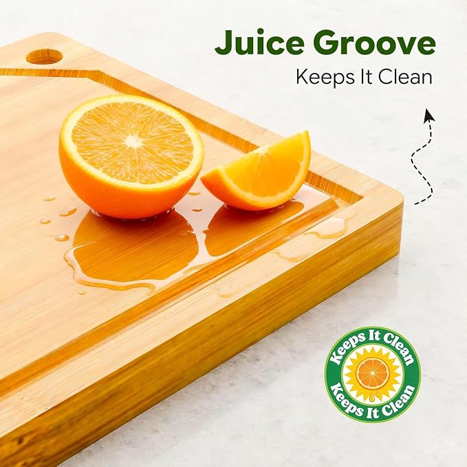 Simple Trending Bamboo Cutting Boards for Kitchen,15"x10", Natural | Durable Cutting Boards with Deep Juice Grooves and Handles, Chopping Board for Meat, Vegetables and Fruits