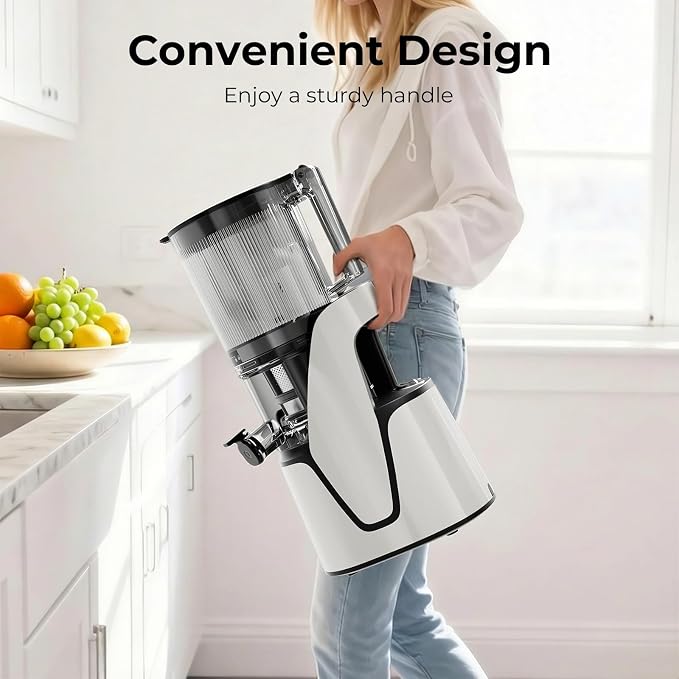 EanOruus Juicer Machines, 3-in-1 Cold Press Juicer, Bright White | Makes Juice, Nut Milk & Sorbet, 6.5" Extra Large Chute, 100oz Large Capacity, AC Motor