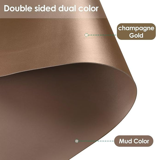 Leather Table Cover,1.8mm Thick,17x60 Inch Desk Cover,Dresser Cover Top,Dresser Protector Top,Dresser Cover,End Table Cover.(Mud Color+Champagne Gold,17x60)
