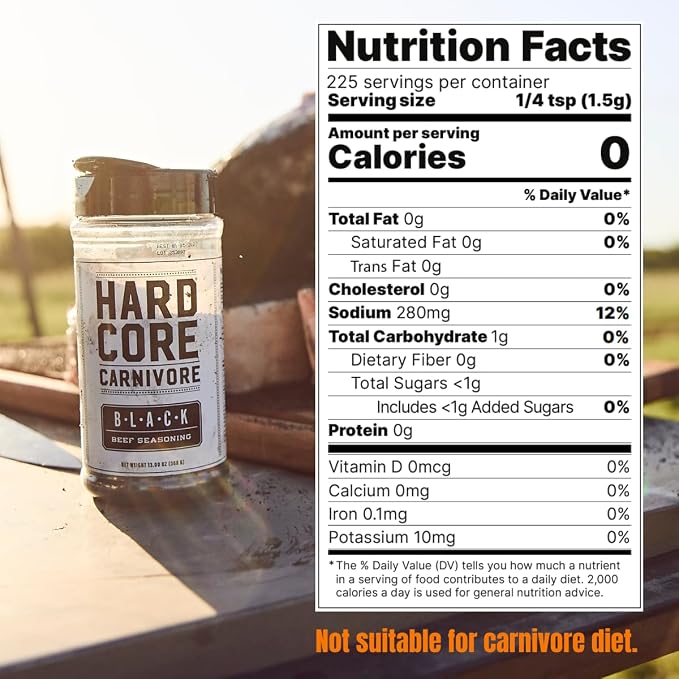 Hardcore Carnivore Black | All-Purpose Beef Seasoning Rub, 13oz Shaker | Texas-Made Classic Coarse Rub with Activated Charcoal - Blend for Steak, Brisket, Burgers, BBQ, Grilling and Smoking MSG Free