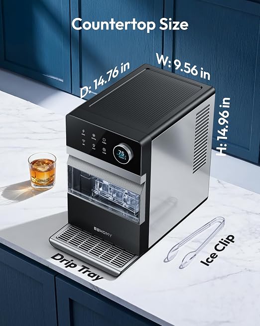 EUHOMY 2'' Clear Ice Cube Maker Countertop with APP, 2 Square Ice Ready in 27 Mins for Whiskey, Slow-Melting & Self-Cleaning, 110 Pcs/Day, 24H Timer, Clear Ice Maker with Ice Tong for Home/Bar/Party