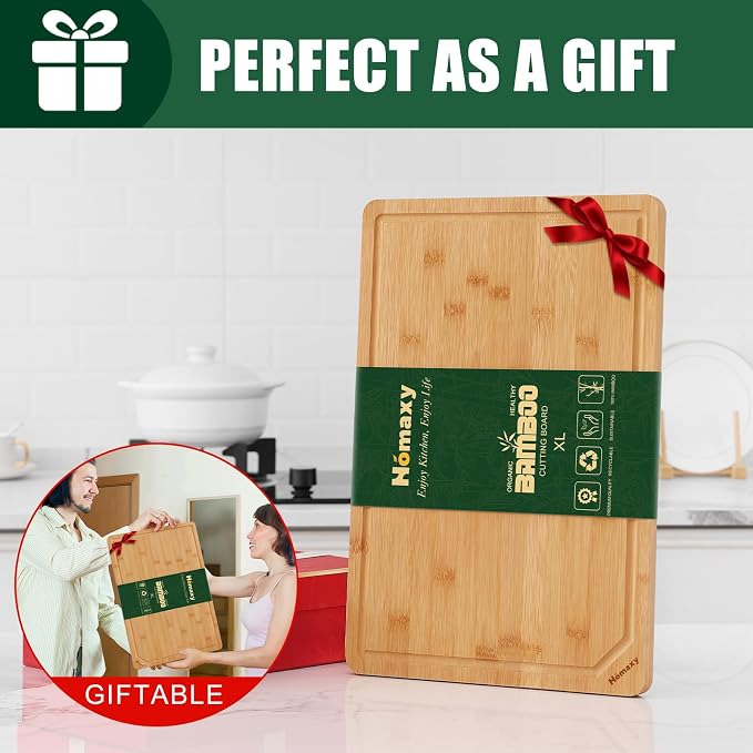 Homaxy 3XL Organic Bamboo Cutting Boards for Kitchen, 24"x18" | Wooden Cutting Board with Juice Groove and Handles, Charcuterie Butcher Block Serving & Chopping Board, Pre Oiled