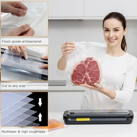 MEGAWISE Vacuum Sealer Bags (11''x 14''-100pcs) for Food Freshness Preservation, BPA Free Vacuum Storage Bags for Food or Sous Vide, Seal a Meal,Double-Sided Texture, Double Lock Freshness (100 count)