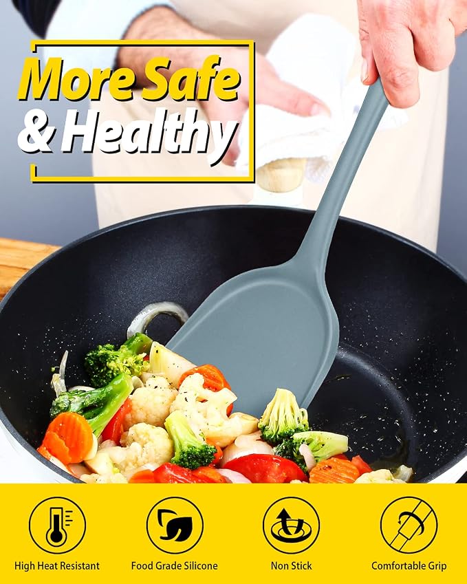 BUNDLEPRO Silicone Seamless Wok Spatula, 2 Pack | Non-Stick, Heat Resistant, Easy to Clean, Dishwasher Safe, Kitchen Utensil for Cooking, Baking, Stir-Fry