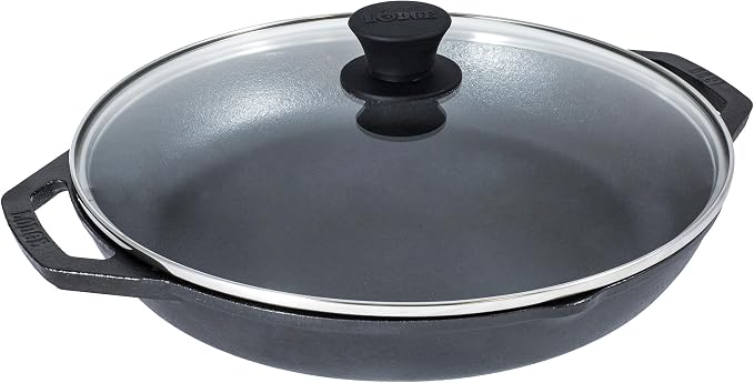 Lodge 12 Inch Cast Iron Everyday Pan - Chef Collection - Use on Oven, Stove, Grill, or Fire - Easy to Clean - Cast Iron Pan with Lid - Durable Cookware