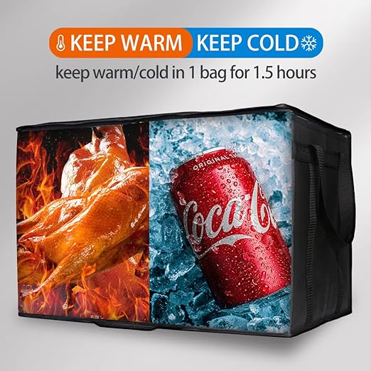 Bodaon Thermal Insulated Food Delivery Bag with Hard Bottom, 3XL, Black 1PK | Heavy Duty Catering Cooler Bag for Hot and Cold Meals, Ideal for Commercial Pizza Transport/Grocery/Restaurants/Events/Picnic