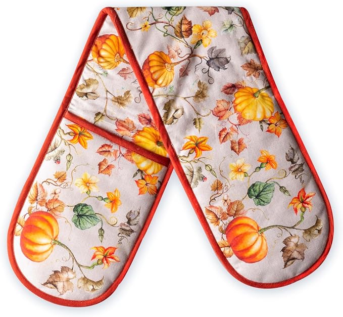 Maison d' Hermine Double Oven Mitts 100% Cotton Double Oven Glove (7"x35") | Heat Resistant BBQ Cooking Gloves with Loop Baking Kitchen Home Hotel Farmhouse Thanksgiving Christmas - Potiron