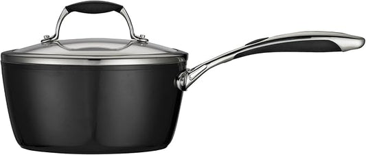 Tramontina Gourmet Ceramica Deluxe Sauce Pan with Lid, Non Stick Ceramic Interior, 3-Quart, Metallic Black, Made in Italy