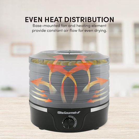 Elite Gourmet EFD319DKG Food Dehydrator, 5 BPA-Free 11.4" Trays, Black/Grey | Adjustable temperature controls - makes jerky, herbs, fruit & veggies into dried snacks - a handy meat & herb drying option