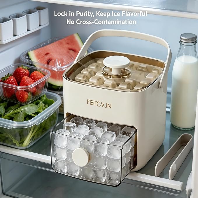 48 Ice Cube Maker with Easy Press Lid, Double Layer Tray & Bin | Includes Insulated Carry Bag & Ice Tongs,for DIY Whiskey Cocktail Coffee Beverages,Convenient and Easy to Use