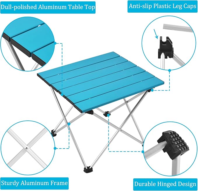 Grope Portable Camping Table,Aluminum Folding Beach Table (Deep Blue-S) | Portable & Easy to Carry, With Carry Bag for Camping, Prefect for Outdoor, Picnic, BBQ, Cooking, Festival, Beach, Home Use