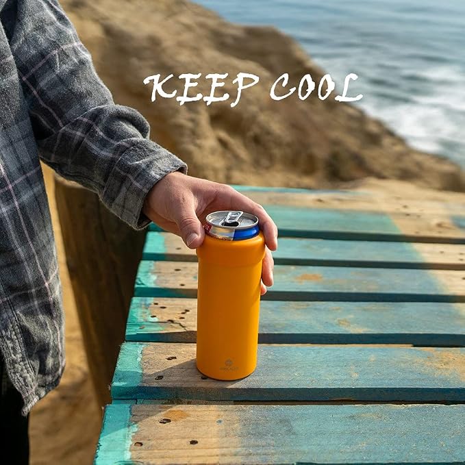 12 oz. Slim Can Cooler Insulated (Orange) | Stainless Steel 12oz. Skinny Drink Holder for Soda, Hard Seltzer, Beer and Energy Drinks