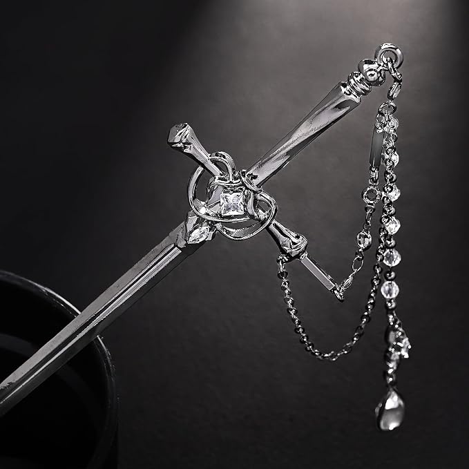 Sword Tassels Hair Pins for Women - Black Long Ancient Style Tassels Metal Chopsticks Chinese Hair Sticks Pin Decorative Black Medieval Renaissance Chinese Hair Accessories for Women Jewelry