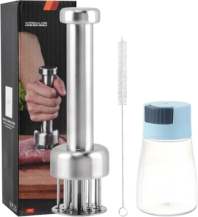 Meat Tenderizer Tool, 304 Stainless Steel Meat Mallet with 21 Ultra-Sharp Tenderizer Needles for Tenderizing Beef, Turkey, Chicken, Steak, Dishwasher Safe