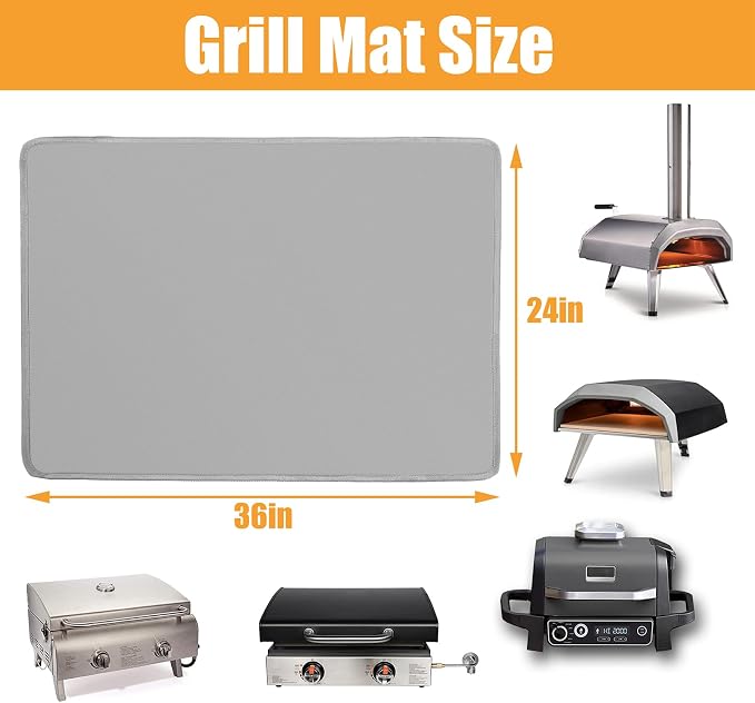 Heat Resistant Mats for Countertop fits Tabletop Grill, 36x24x0.04in, Grey | 1022℉ Fireproof grill mat for countertop/table protection, fits gas/charcoal grills, pizza ovens, fits Blackstone & Ninja
