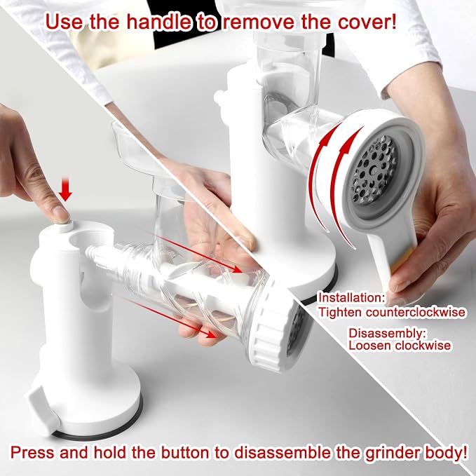 Manual Meat Grinder, Heavy Duty Meat Mincer Sausage Stuffer,Hand Grinder with Stainless Steel Blades for Meat, Sausage, Cookies, Easy to Clean(3 in 1,White)
