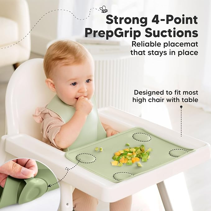 KeaBabies 2pk Silicone Placemats for Toddlers, Kids, Baby, 12x9 (Sage, S) | Non Slip Suction Silicone Placemat for Restaurants, Dining Table,Travel, Easy to Clean, Food Grade/BPA-Free, Small Table Mat