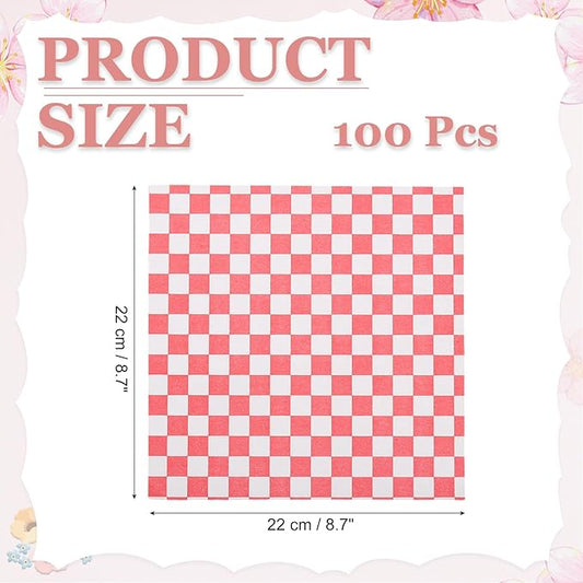 PATIKIL 8.7" x 8.7" Waxed Paper Sheets, 100Pcs Square Pattern Oil-absorbing Dry Food Wrapping Paper for Bakery Coffee Shop Home Baking Kitchen DIY, Red