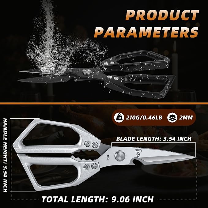 Kitchen Scissors Set - All Purpose Meat Cutting Shears | Heavy Duty Japanese Style, Dishwasher Safe, Sharp Food Scissors for Chicken Bones, Turkey, Fish & Vegetables