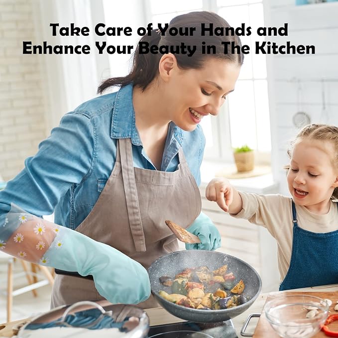 KAQ Reusable Household Cleaning Gloves Rubber: 3 Pairs Latex Free Kitchen Gloves for Washing Dishes with Cotton Lined