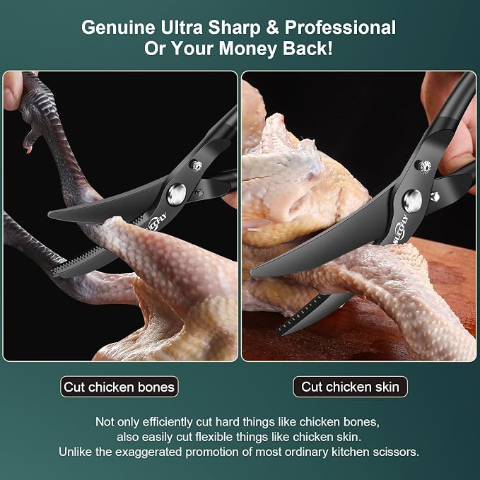 SUCCFLY Kitchen Shears Heavy Duty, Premium Kitchen Scissors Stainless Steel, 8.8" Poultry Shears Ultra Sharp for Bone Chicken Meat, Food Scissors Anti-Slip Handle, Black Titanium Plated, Spring Loaded | Premium Kitchen Shears, Ultra Sharp 420J2 Blade, ...