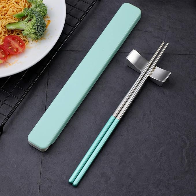 Chopsticks with Travel Case,Ultralight and Reusable for Camping 9'' 4PC | Portable,SUS304 Stainless Steel, with Case,Black Blue Green Light Blue, For Travel, Bento Box, Alternative to Wooden