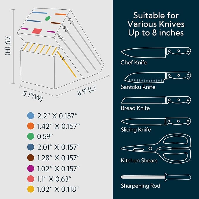 KITCHENDAO 14 Slot Acacia Wood Knife Block without Knives, Universal Knife Holder for Kitchen, Holding Multiple Types of Knives, Countertop Butcher Block Knife Stand for Easy Kitchen Storage