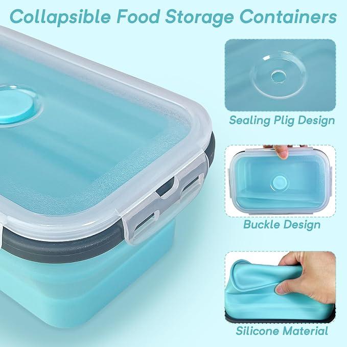 Guyuyii 8-Pack Silicone Collapsible Food Storage Containers with Lids | Stackable Storage Set with 12-40oz for RV, Meal Prep, Camping, BBQ, Pet Food | Microwave Freezer Dishwasher Safe