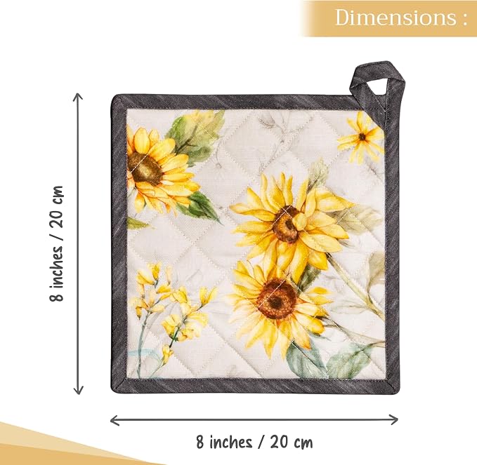 Maison d' Hermine Pot Holders 100% Cotton Potholders (8" x 8", Pack of 2) | Heat Resistant Hot Pads with Loop BBQ Cooking Baking Farmhouse Kitchen Handling Hot Pans Spring Summer - Candice