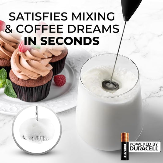 Zulay Kitchen Milk Frother Handheld Electric Whisk with AA Duracell Batteries – Durable Drink Mixer for Coffee, Lattes, Cappuccinos & More - Carbon Black