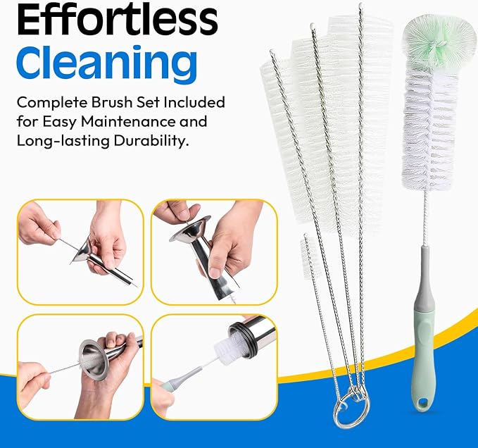 Beef Jerky Gun Kit Meat Maker Sausage Shooter Stainless Steel Tools | Professional Grade, 5 Nozzles, 1 Meat Pusher, 5x Cleaning Brushes 2 Sets, Sausage Shooter Accessories, Bonus Pair Hand Gloves