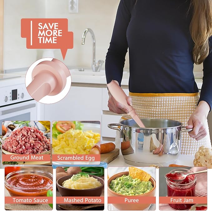 2Pack Meat Chopper Hamburger Masher Ground Beef Smasher Utensil Mix Tool | Upgrade Heat Resistant Meat Masher, Nylon Potato Mashers Beef Smasher, Dishwasher Safe Non Stick Mix & Chop Tool Gift-Pink