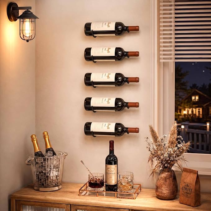 AQAREA Wine Rack Wall Mounted: 6Pcs for Wine Storage and Display | Hanging wine bottle holder, rust-proof coating, vertical design - metal hook for single bottle holder, small organizers