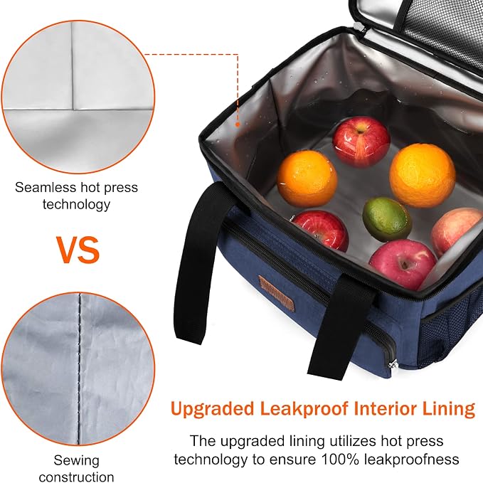 Lunch Bags for Women/Men, Insulated Lunch Bag for Work Office Picnic - Large Lunch Cooler Bag Leakproof Lunch Box with Adjustable Shoulder Strap for Adults - Blue(15L)