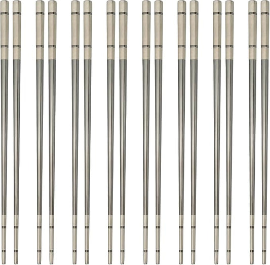 uxcell 8 Pairs Stainless Steel Chopsticks, 23.5cm / 9.25 Inch Metal Chop Sticks Square Lightweight Chopsticks Tableware Accessories Bulk for Home Kitchen Hot Pot Cooking, Black