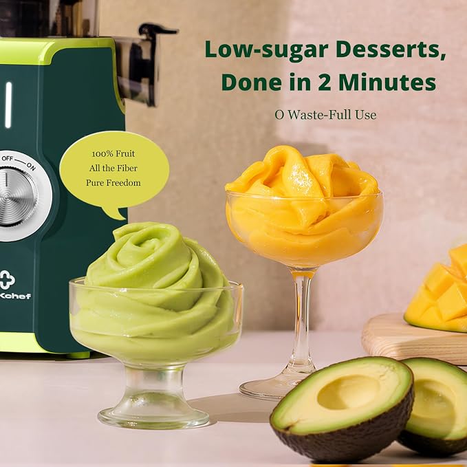 LINKChef Cold Press Juicer Machine, 4.53" Whole Fruit Slow Masticating Juicer with Auto Cutting, 200W Quiet Motor & High Juice Yield, Easy Clean Compact Juicer Extractor with Recipe Guide, Green