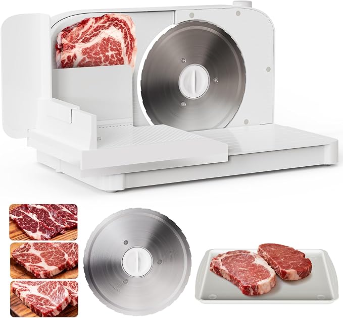 Meat Slicer Machine for Home,Foldable 150w Electric Meat Slicer with 6.7"Removable Stainless Steel Blade & Tray | 0-15mm Adjustable Thickness | Dual Safety Lock, Food Deli Slicer for Frozen Meat Jerky