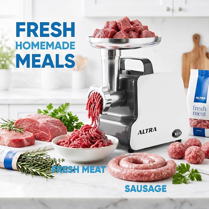 Electric Meat Grinder, 2300W Max, Heavy Duty Sausage Stuffer with 2 Blades, 3 Grinding Plates, Sausage Tube & Kubbe Kit, Home Kitchen Meat Mincer with Handle (Black)