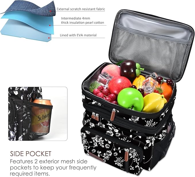 MIYCOO Lunch Bag for Women & Men, Expandable Double Deck Lunch Box, 15L | Leakproof & Waterproof, Portable, Large Soft Insulated Cooler bag for Adult, Work, Camping, Beach, Picnic, Travel