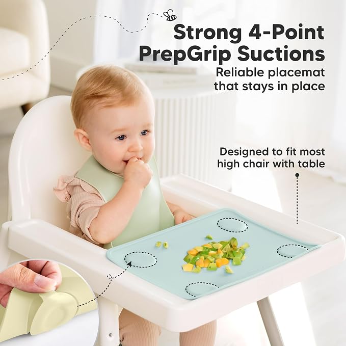 KeaBabies 2pk Silicone Placemats for Toddlers, Kids, 12x9 (Pastel Sky) | Non Slip Suction Silicone Placemat for Restaurants, Dining Table,Travel, Easy to Clean, Food Grade, BPA-Free, Large Table Mat