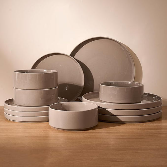 Famiware Nebula Plates and Bowls Set, 12 Pieces Dinnerware Sets, Dishes Set for 4, Cinnamon Brown