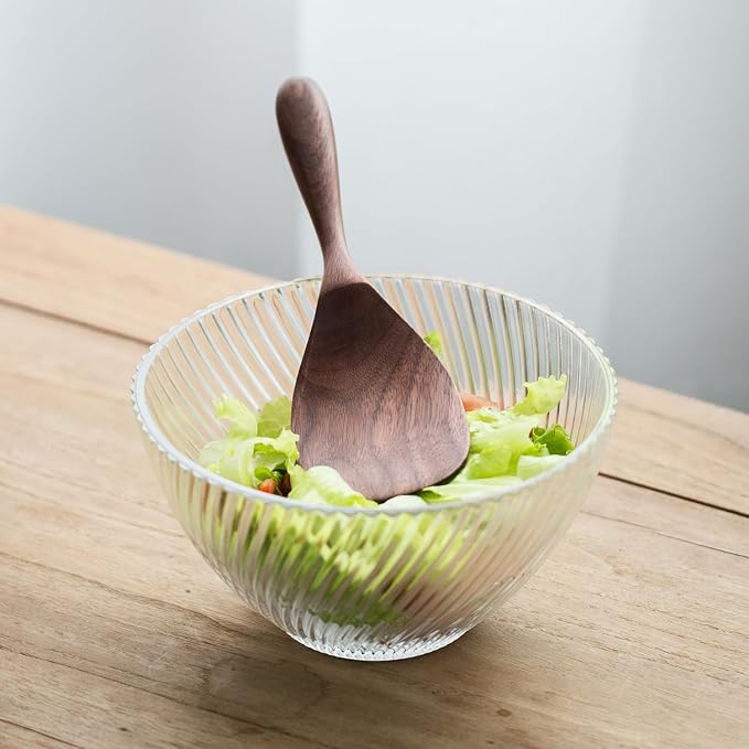 Black Walnut Wooden Cooking Spoons Set - 1 Flat + 1 Angled Rice Scooper, Durable & Eco-Friendly for Cooking & Serving - Perfect for Kitchen Enthusiasts and Gourmet Lovers