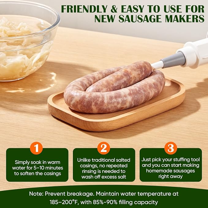Edible Drying Natural Sausage Casing, Sausage Casings for Flavorous Homemade Sausages Ham,Breakfast Sausage,Italian Sausage,Knoblewurst,Pepperoni,Bologna Sausage and Most Sausage-8m/26ft,Φ28mm