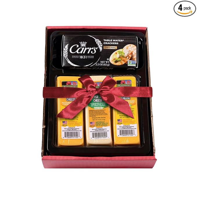 Wisconsin Cheese Company – Cheddar & Pepper Jack Cheese and Cracker Gift Box – Made in Wisconsin – Gourmet Charcuterie Board Gift Set for Entertaining & Gifting
