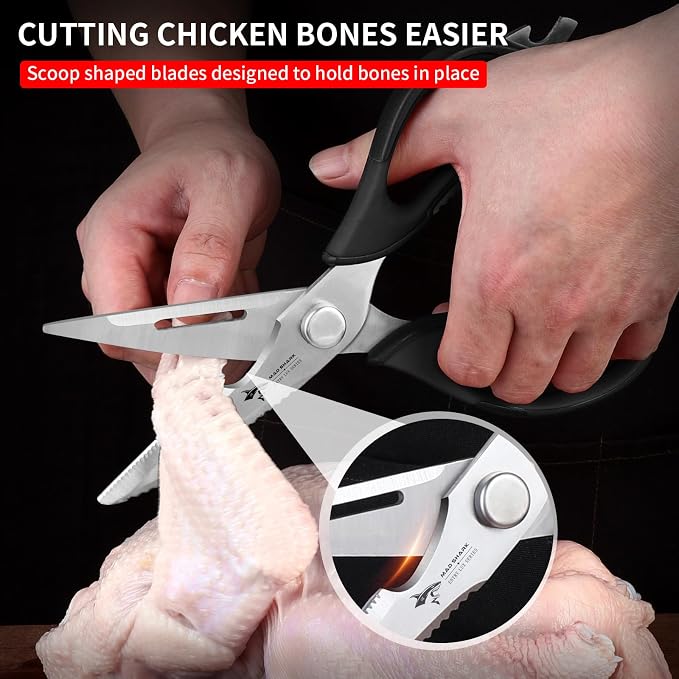 MAD SHARK Kitchen Scissors All Purpose Kitchen Shears Come Apart | Stainless Steel Utility Scissors with Comfort Grip,Heavy Duty Poultry Shears for Chicken,Meat,Fish,Dishwash Safe (BLACK)