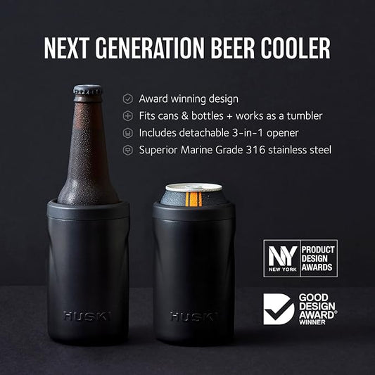 Huski Beer Cooler 2.0 | NEW | Premium Can and Bottle Holder | Triple Insulated Marine Grade Stainless Steel | Detachable 3-in-1 Opener | Works as a Tumbler | Best Gifts for Beer Lovers (Powder Pink)