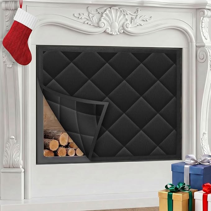 Magnetic Fireplace Draft Cover, Fireplace Blocker Blanket Save Energy, Indoor Fireplace Draft Stopper for Winter Heat Loss and Summer Cooling, Fireplace Insulation Cover for Iron Frame 36 x 32