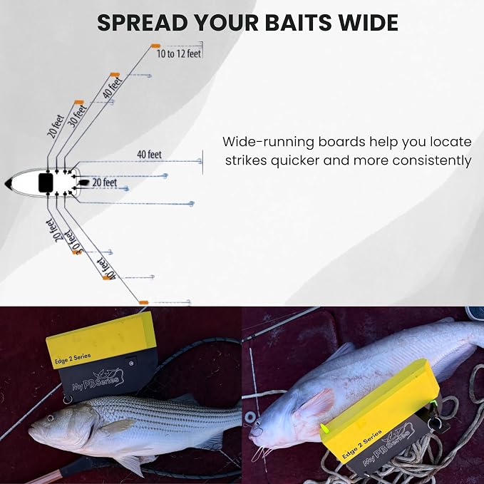 Edge 2 Planer Boards | Heavy-Duty 10" Aluminum & EVA Foam | Lightweight, Curved Front for Low Drag | Adjustable for Catfish, Striper & More | 2-Pack (Yellow, Medium)